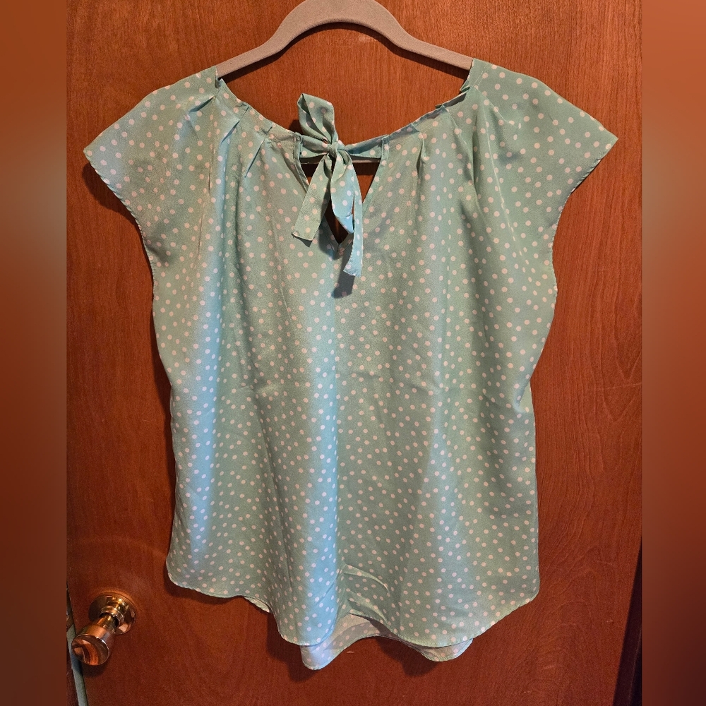NWOT Women's Lauren Conrad Light Mint Polka Dot Top Size L - Picture 2 of 5